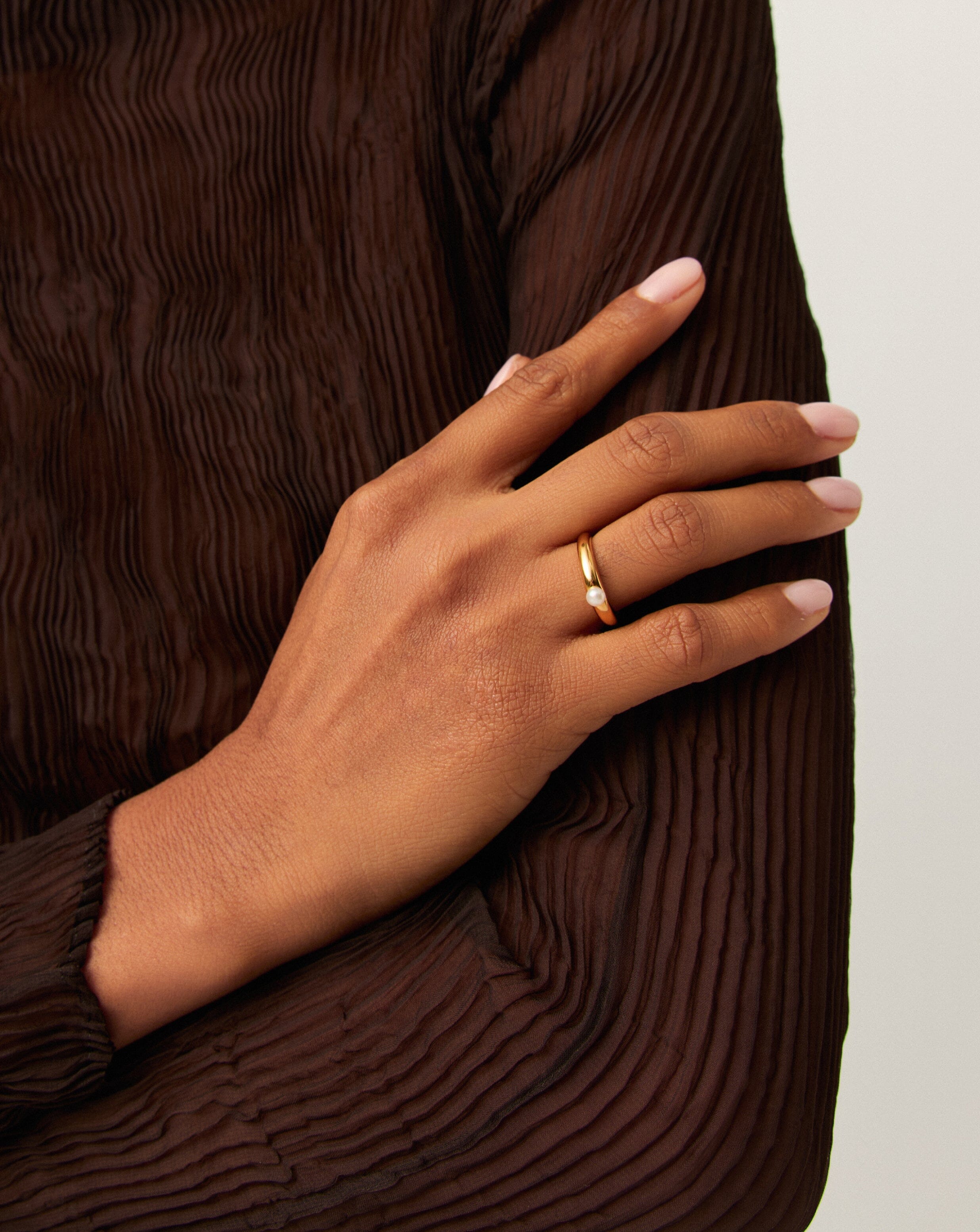 Button Pearl Classic Stacking Ring | 18ct Gold Vermeil/Pearl