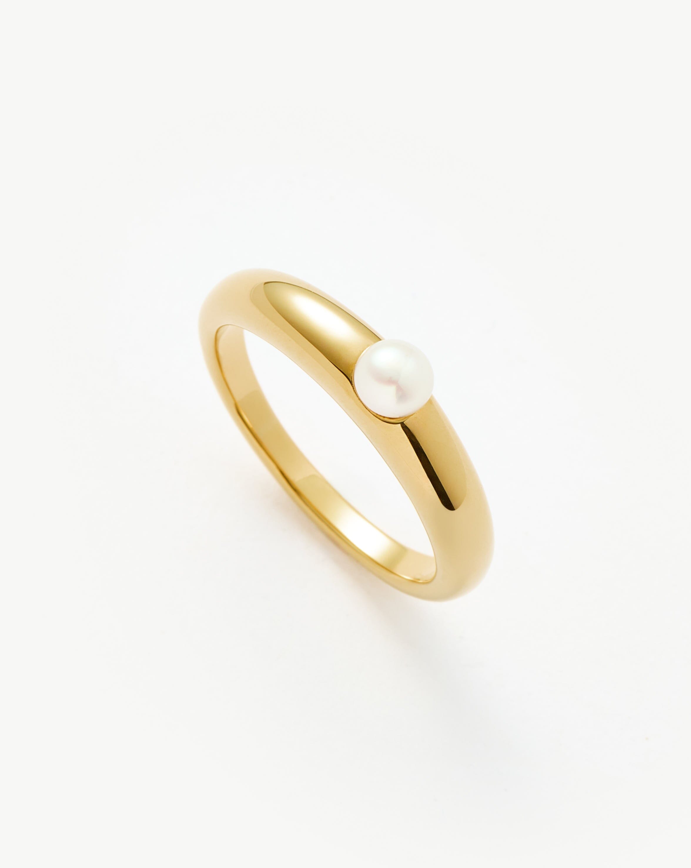 Button Pearl Classic Stacking Ring | 18ct Gold Vermeil/Pearl