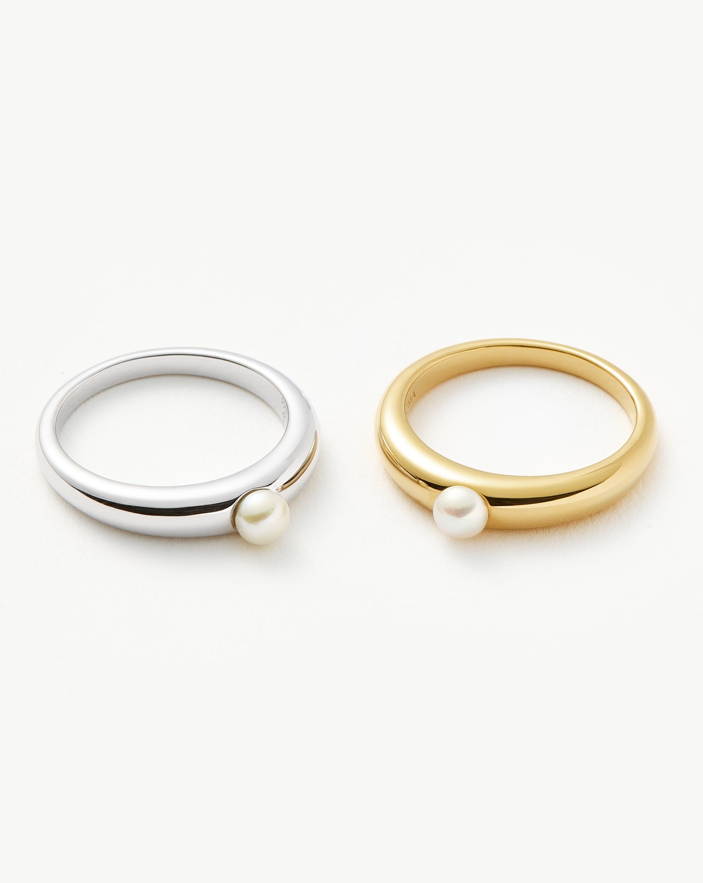 Button Pearl Classic Stacking Ring | 18ct Gold Vermeil/Pearl