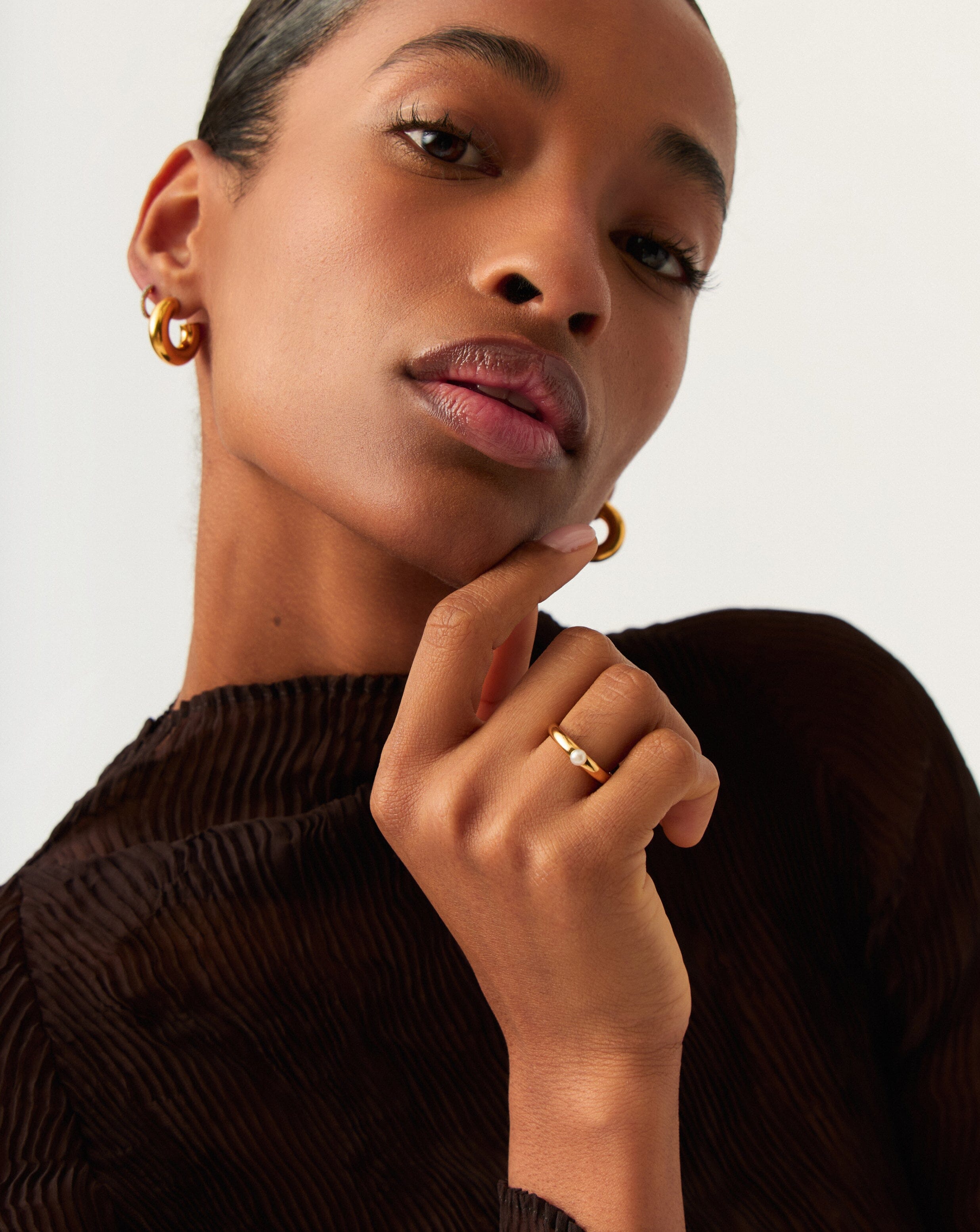 Button Pearl Classic Stacking Ring | 18ct Gold Vermeil/Pearl