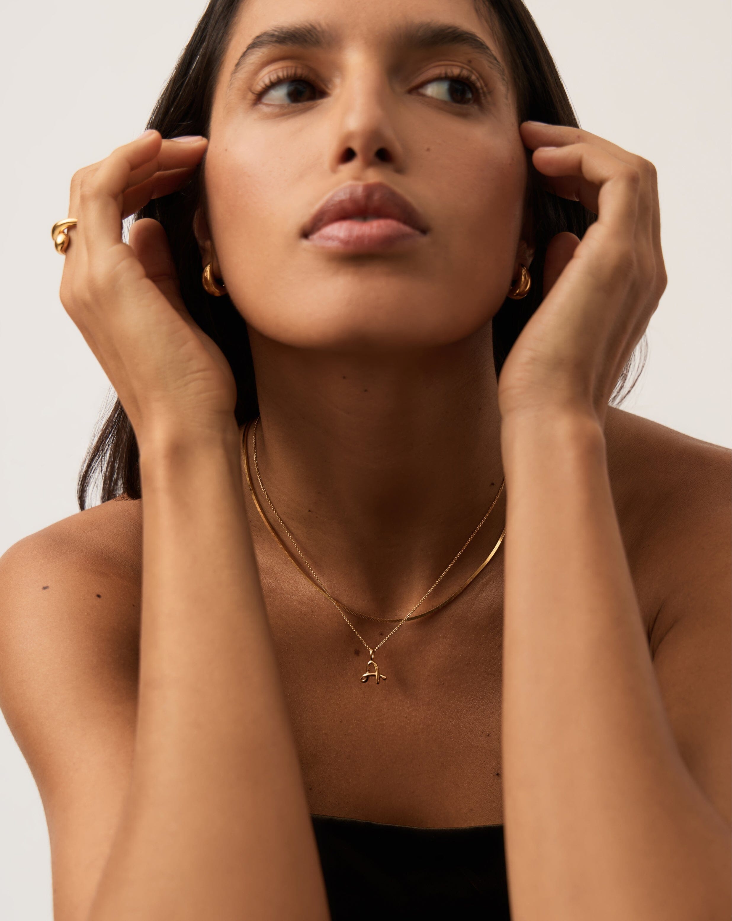 Curly Molten Mini Initial Necklace - A | 18ct Gold Vermeil