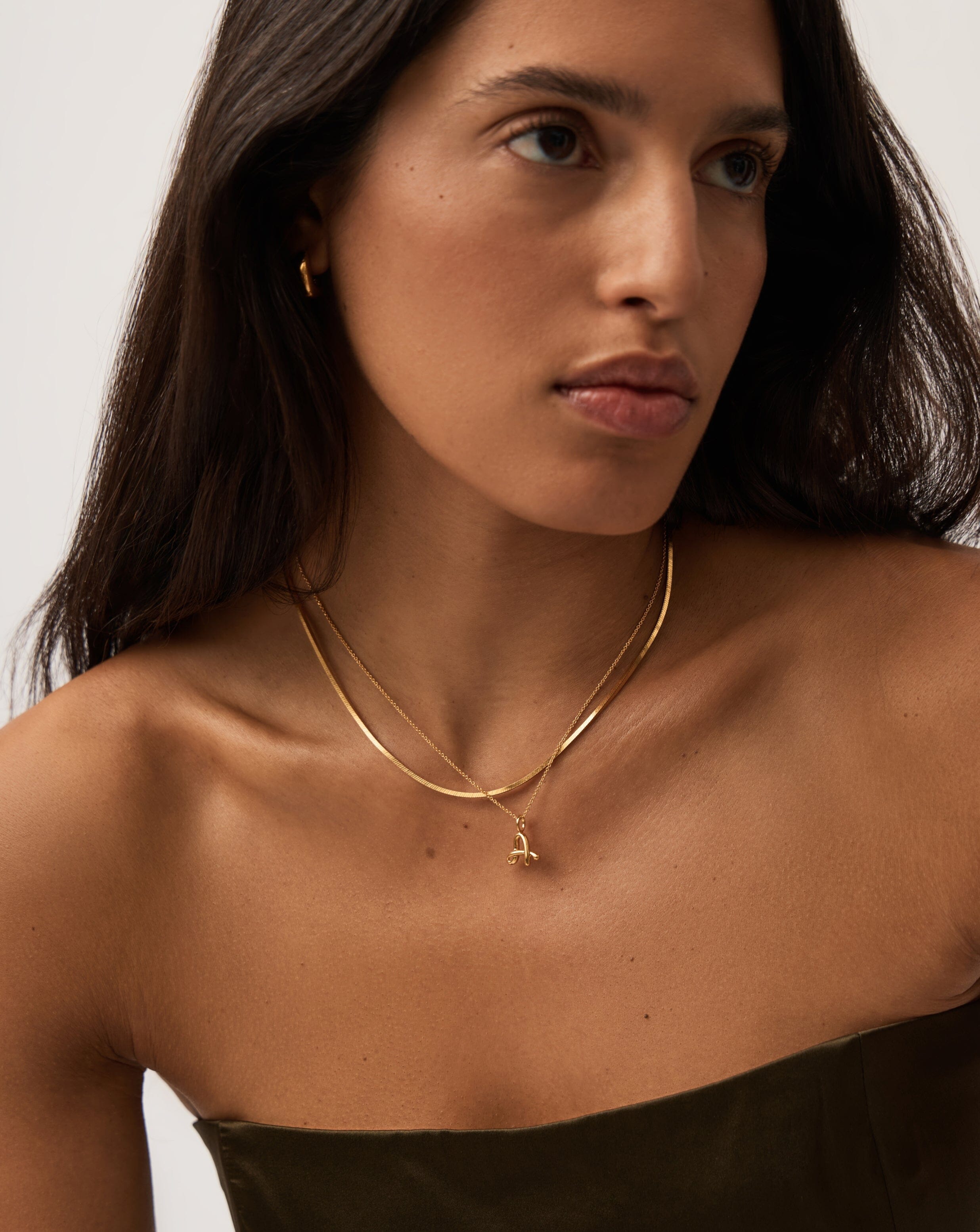 Curly Molten Mini Initial Necklace - A | 18ct Gold Vermeil