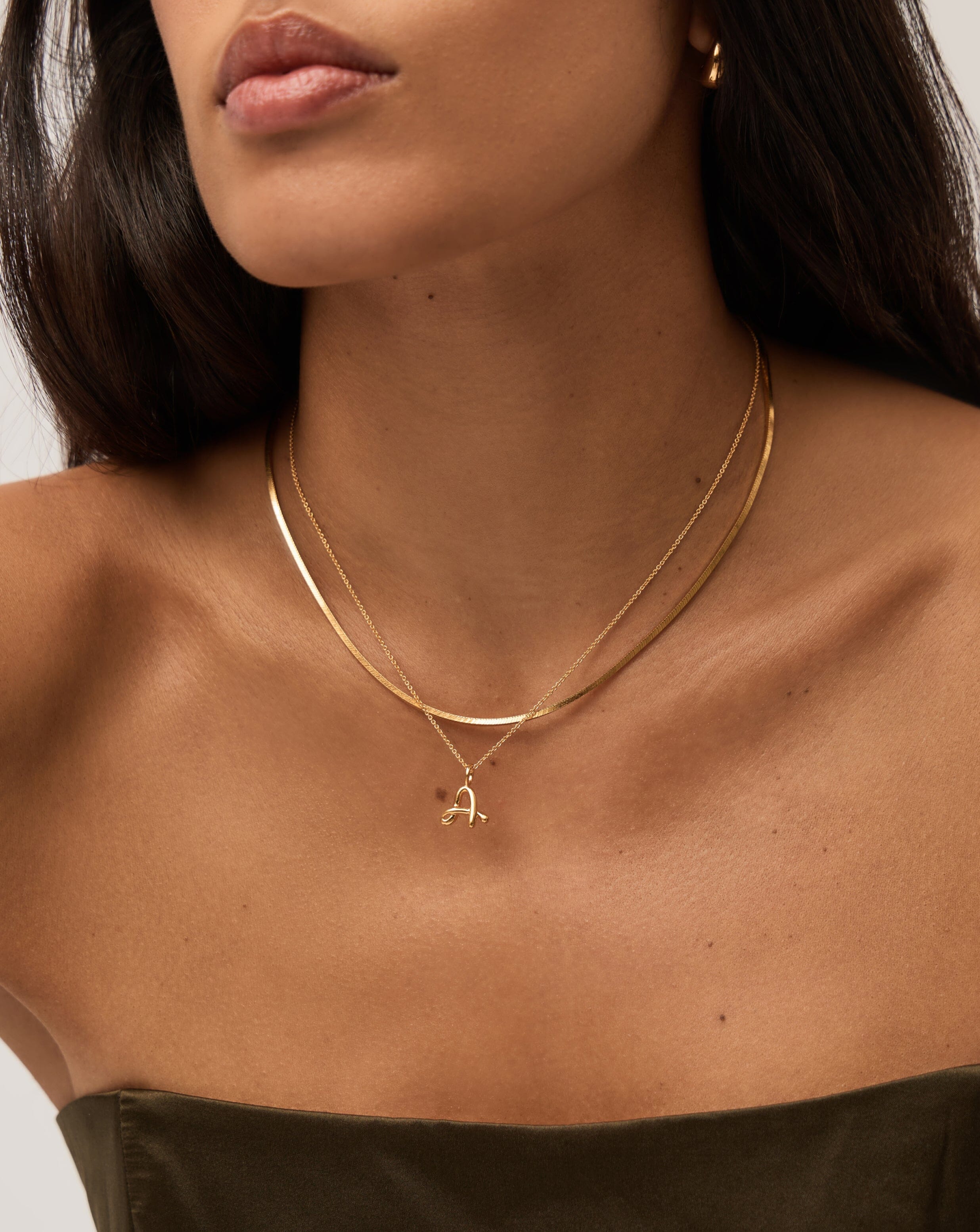 Curly Molten Mini Initial Necklace - A | 18ct Gold Vermeil