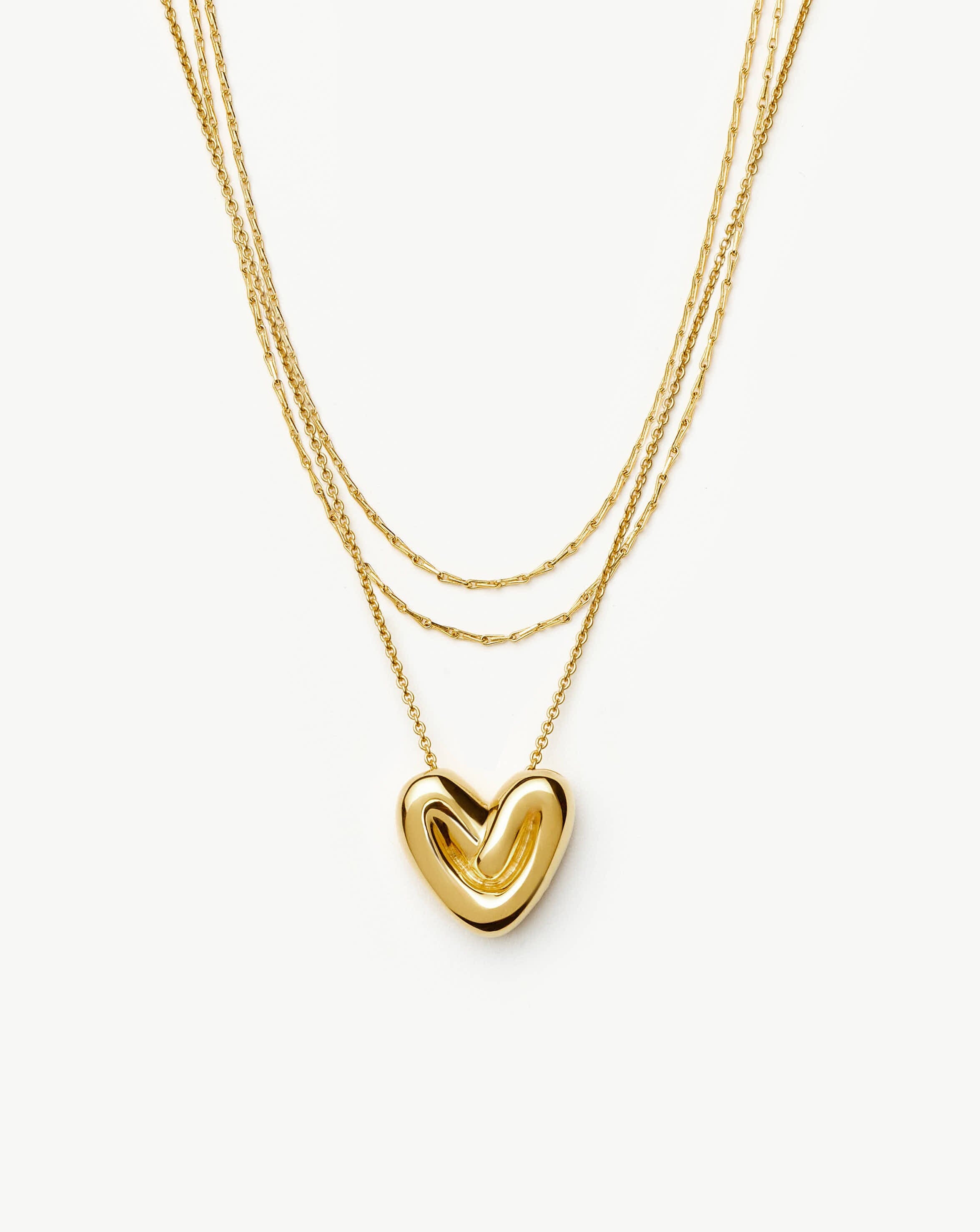 Double Chain & Puffy Heart Necklace Set | 18ct Gold Plated