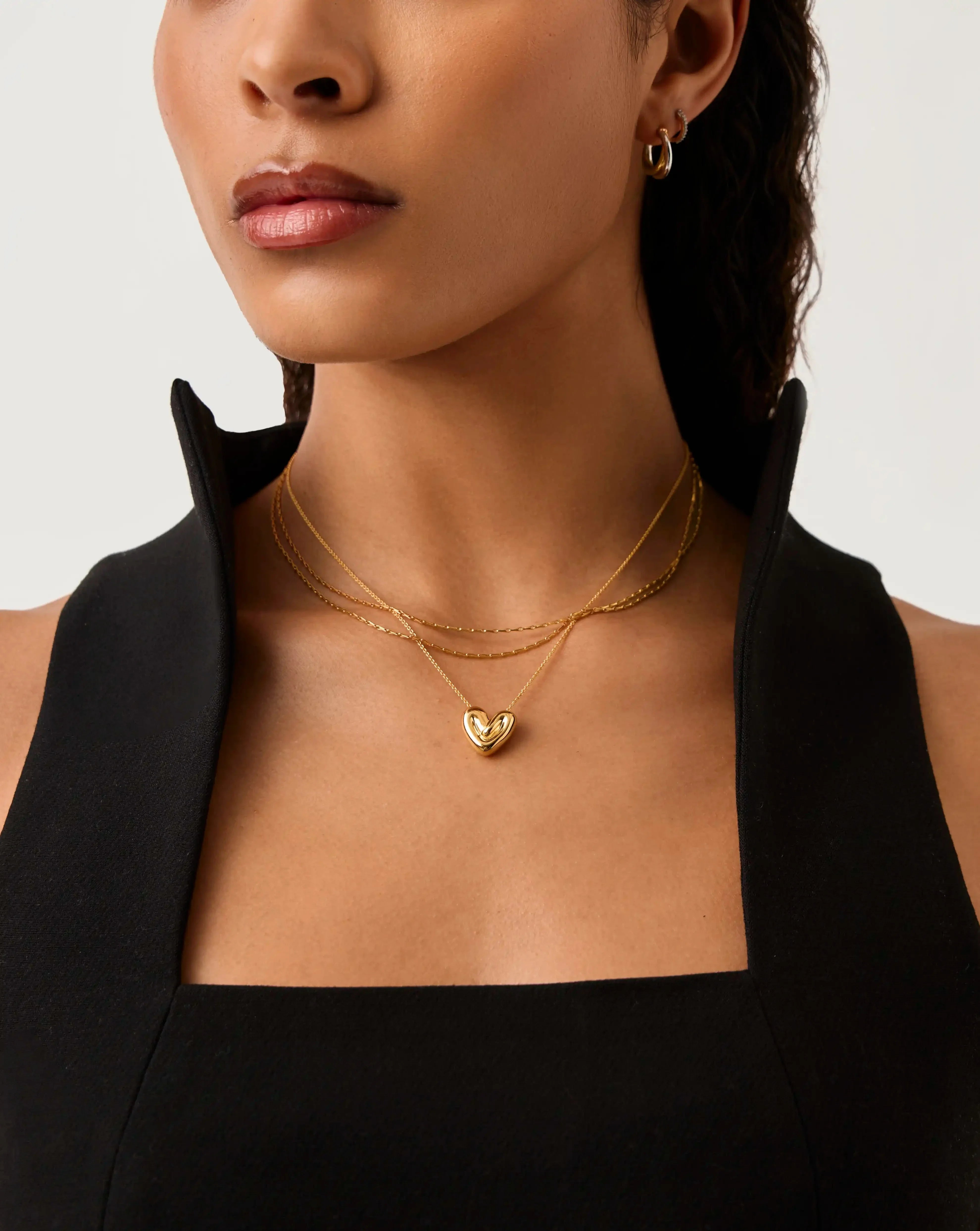 Double Chain & Puffy Heart Necklace Set | 18ct Gold Plated