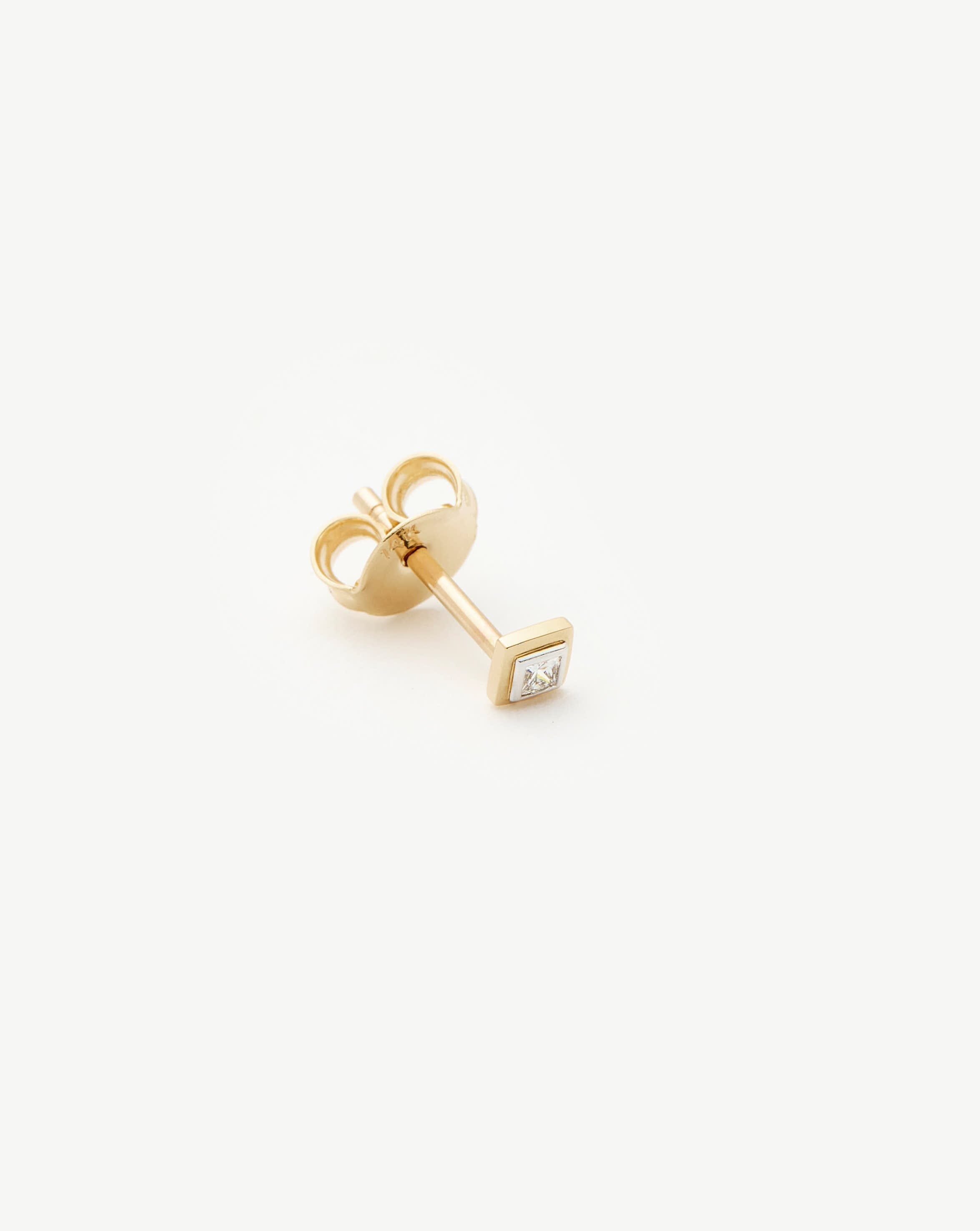 Fine Square Solitaire Single Stud Earring | 14ct Solid Gold/Diamond