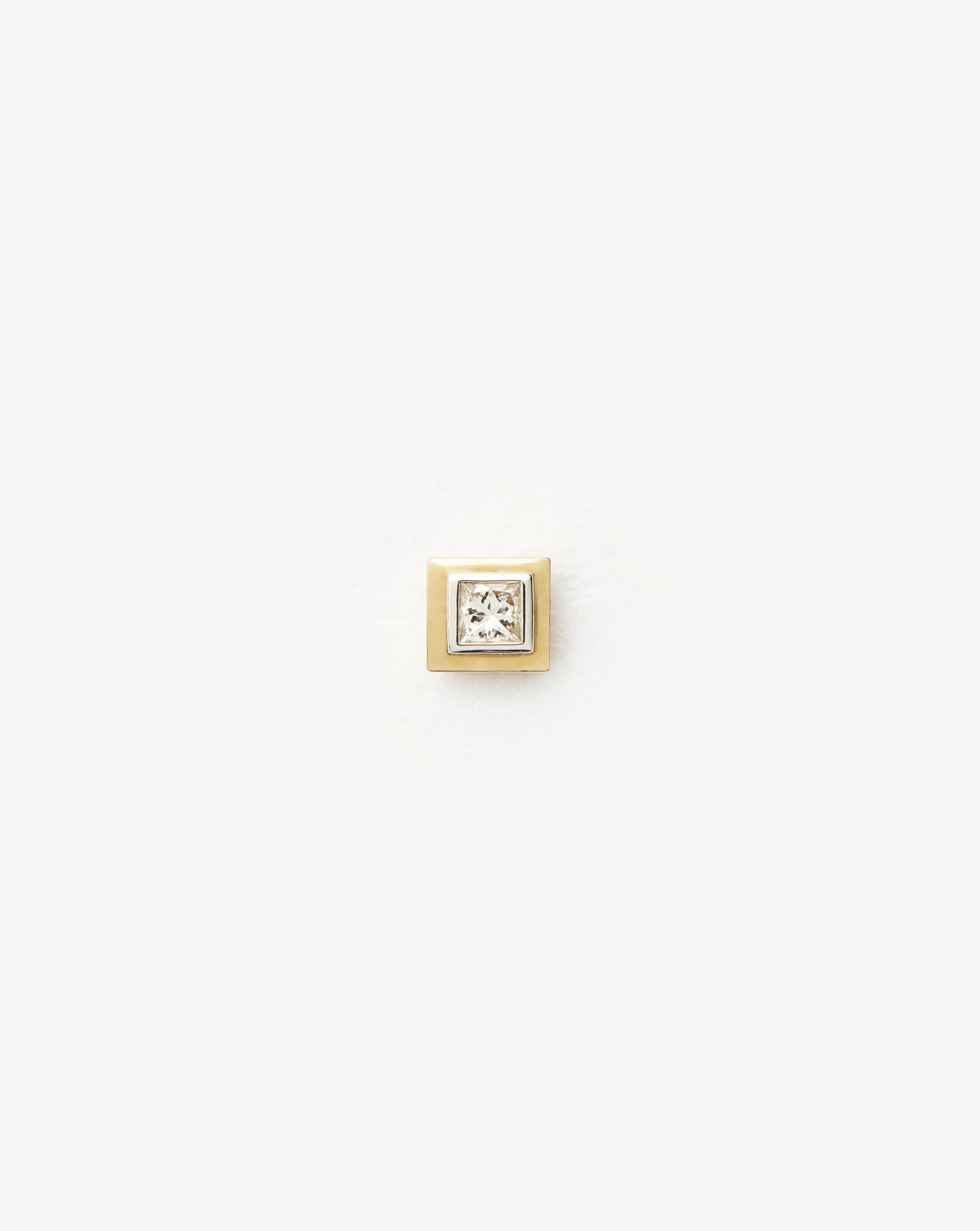 Fine Square Solitaire Single Stud Earring | 14ct Solid Gold/Diamond
