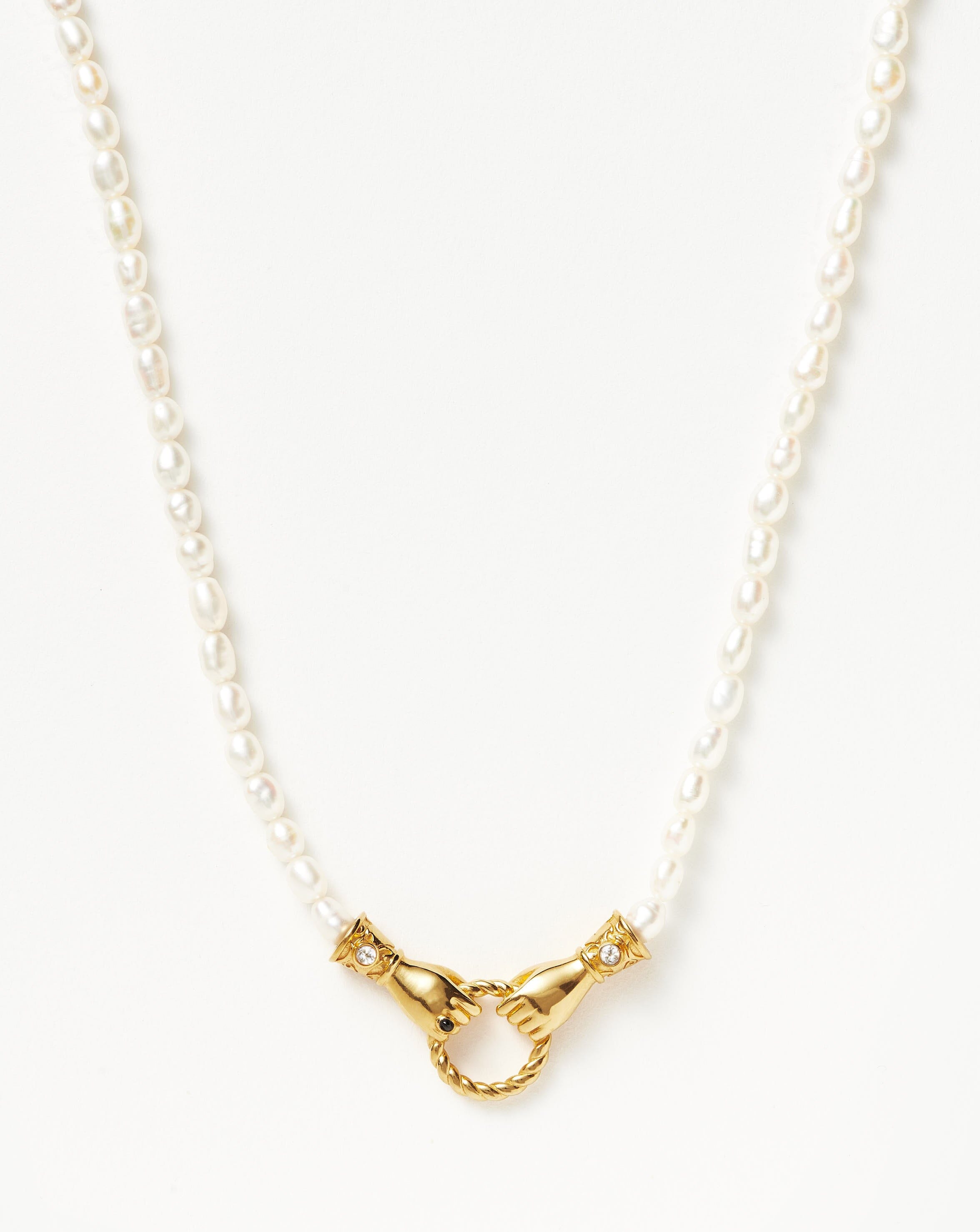 Harris Reed In Good Hands Pearl Pendant Necklace | 18ct Gold Plated/Pearl & Black Onyx