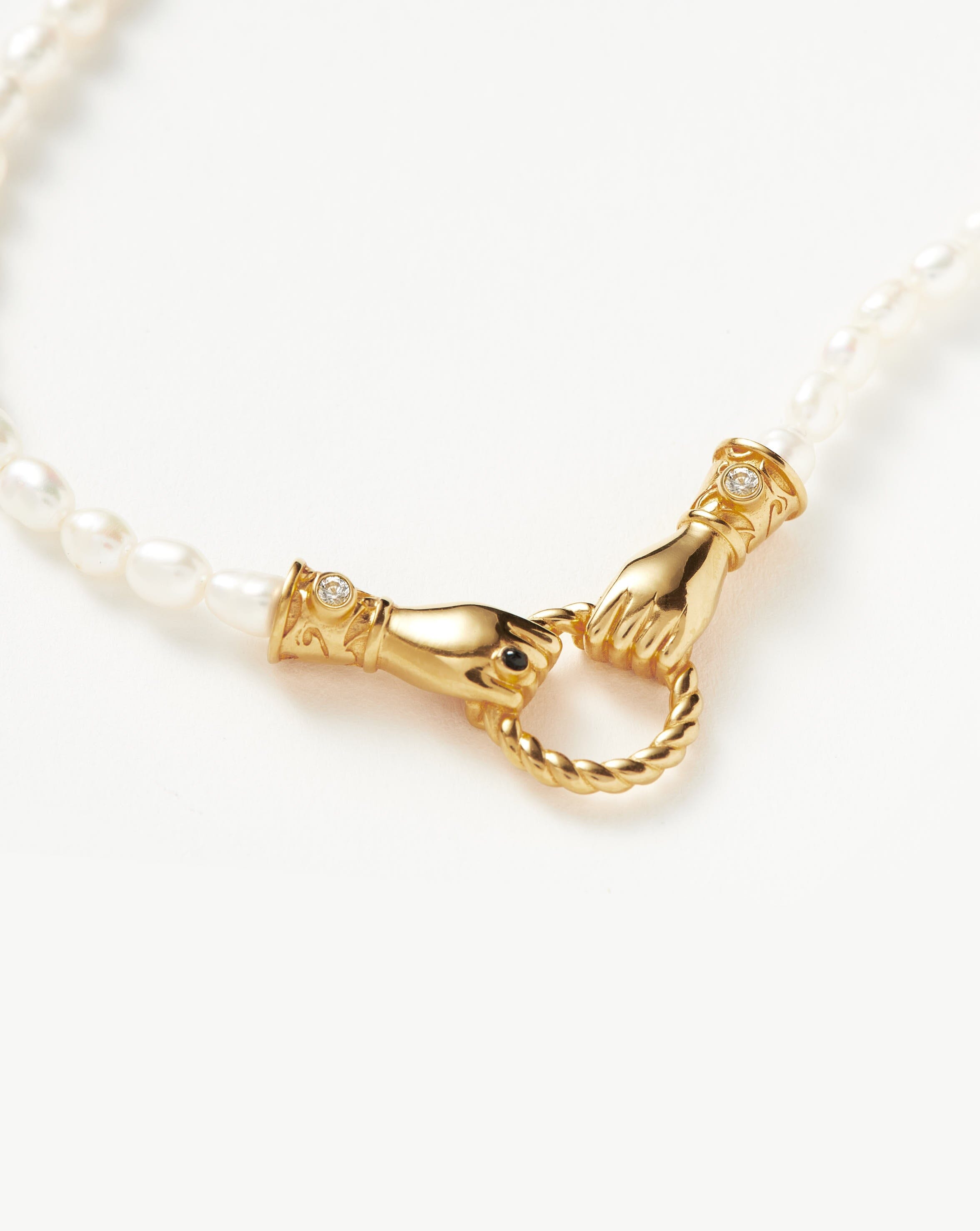 Harris Reed In Good Hands Pearl Pendant Necklace | 18ct Gold Plated/Pearl & Black Onyx
