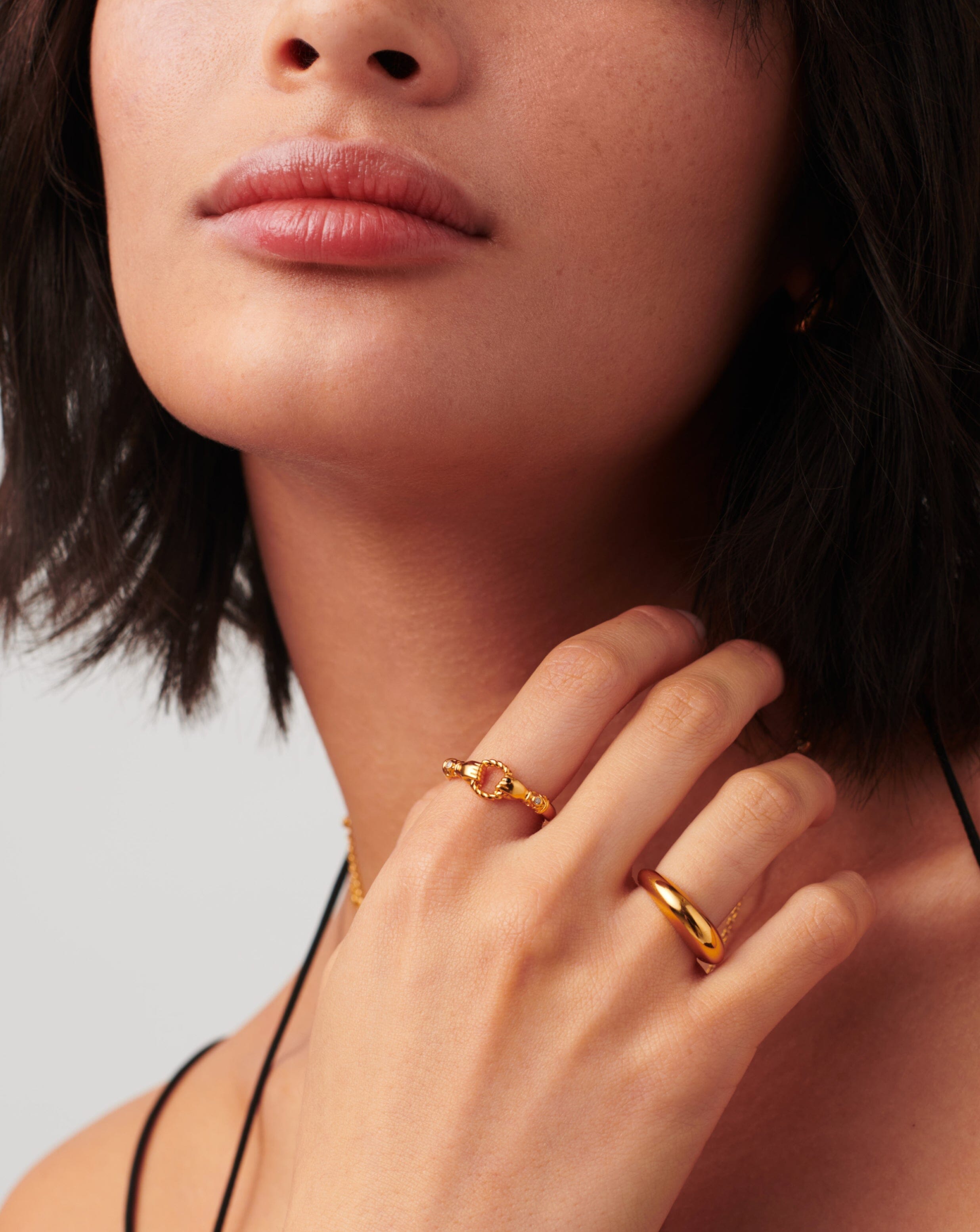 Harris Reed In Good Hands Stacking Ring | 18ct Gold Plated/Cubic Zirconia & Black Onyx