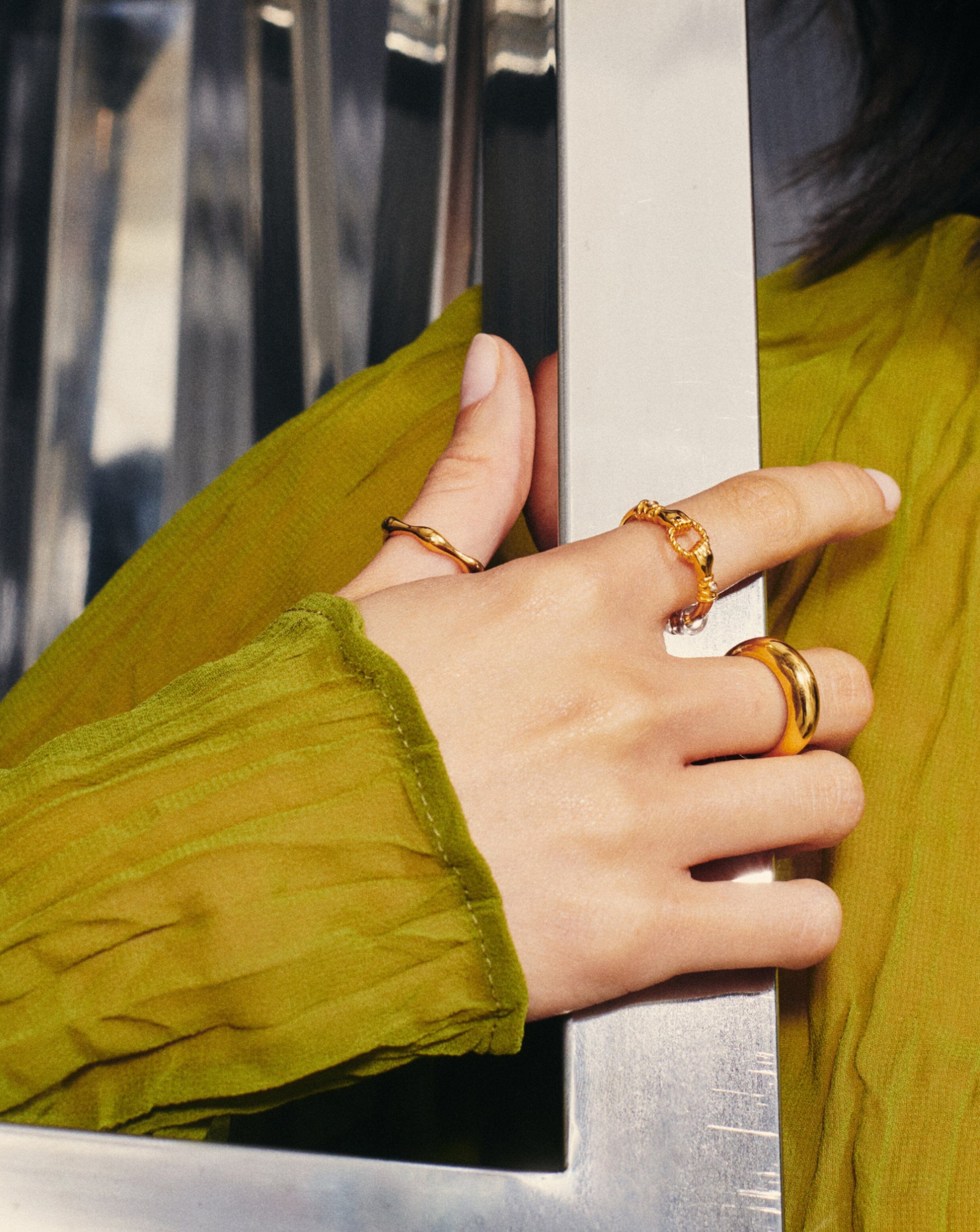 Harris Reed In Good Hands Stacking Ring | 18ct Gold Plated/Cubic Zirconia & Black Onyx