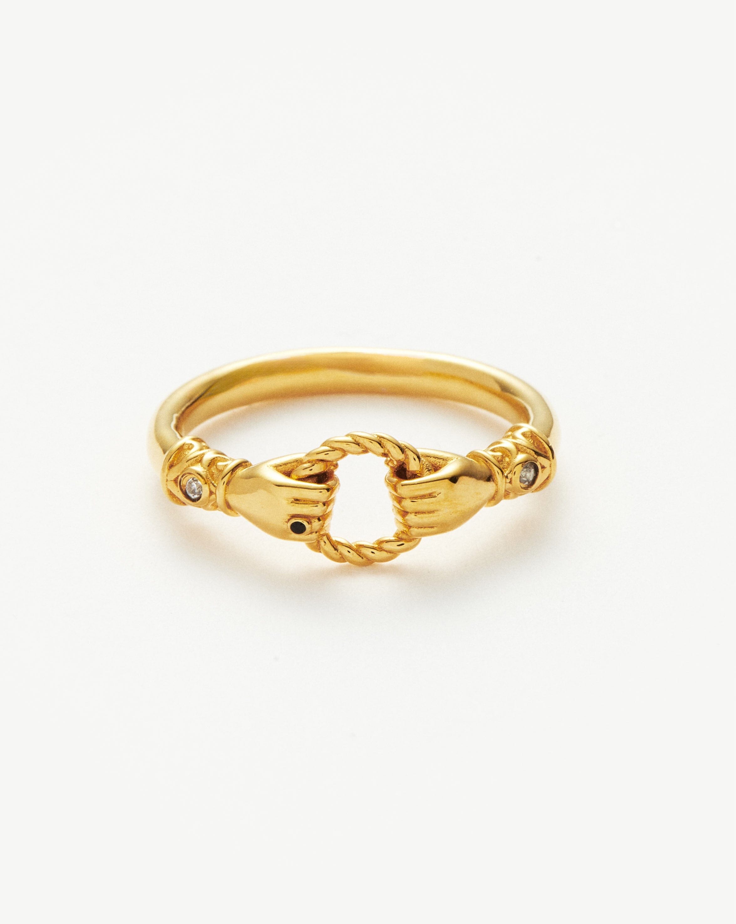 Harris Reed In Good Hands Stacking Ring | 18ct Gold Plated/Cubic Zirconia & Black Onyx