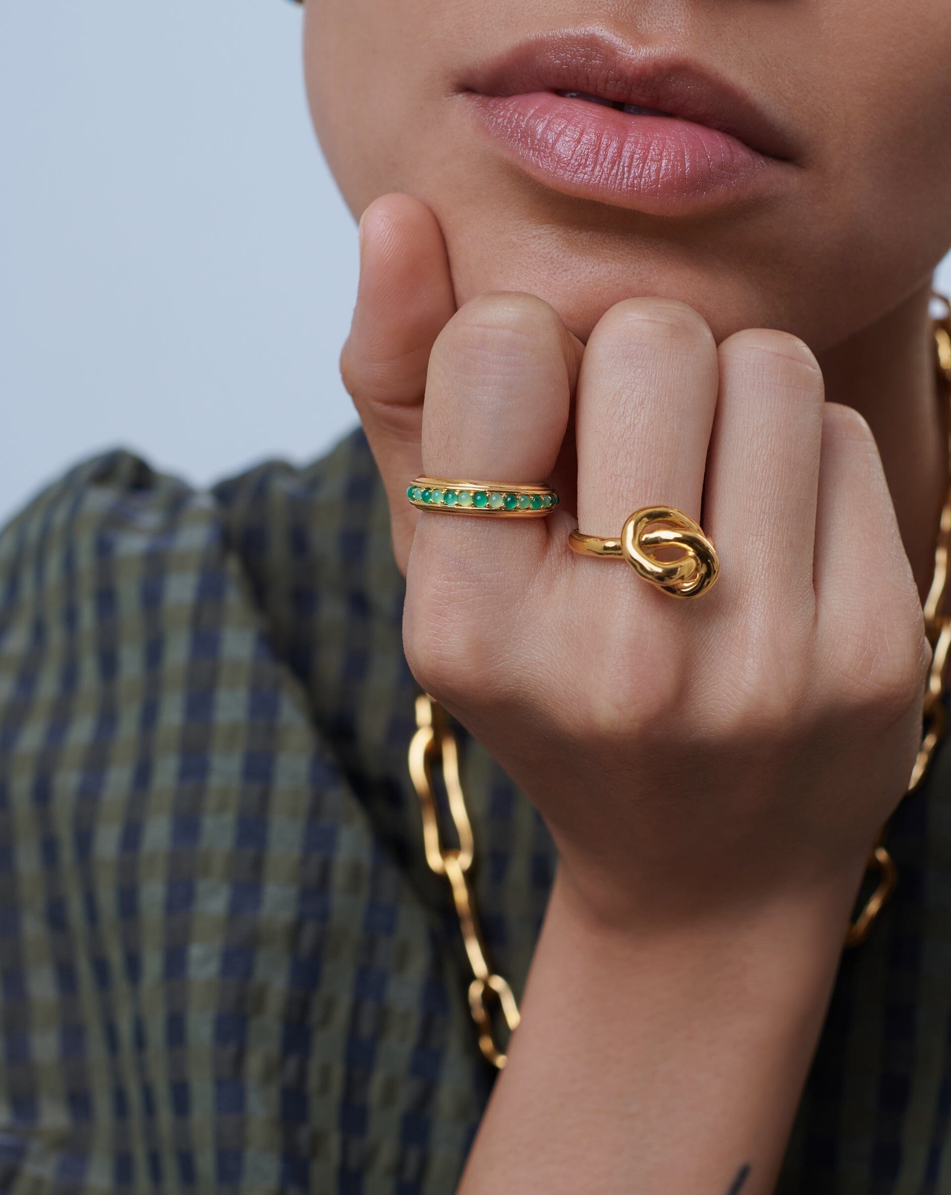 Hot Rox Gemstone Stacking Ring | 18ct Gold Vermeil/Green Onyx & Chalcedony