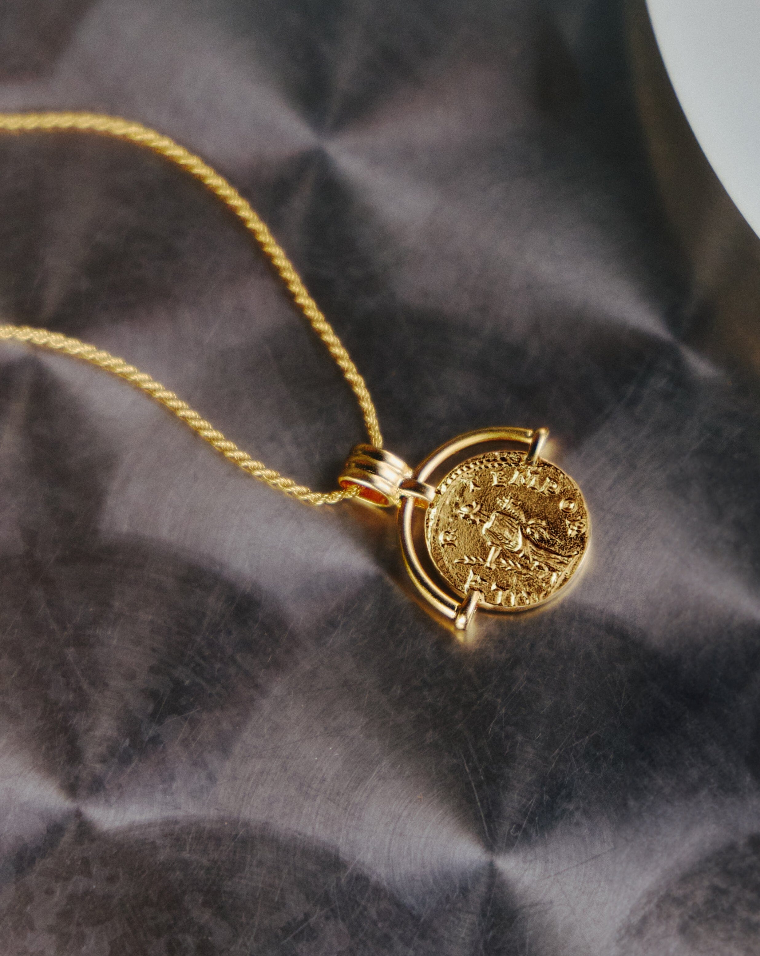 Lucy Williams Medium Engravable Roman Arc Coin Necklace | 18ct Gold Plated