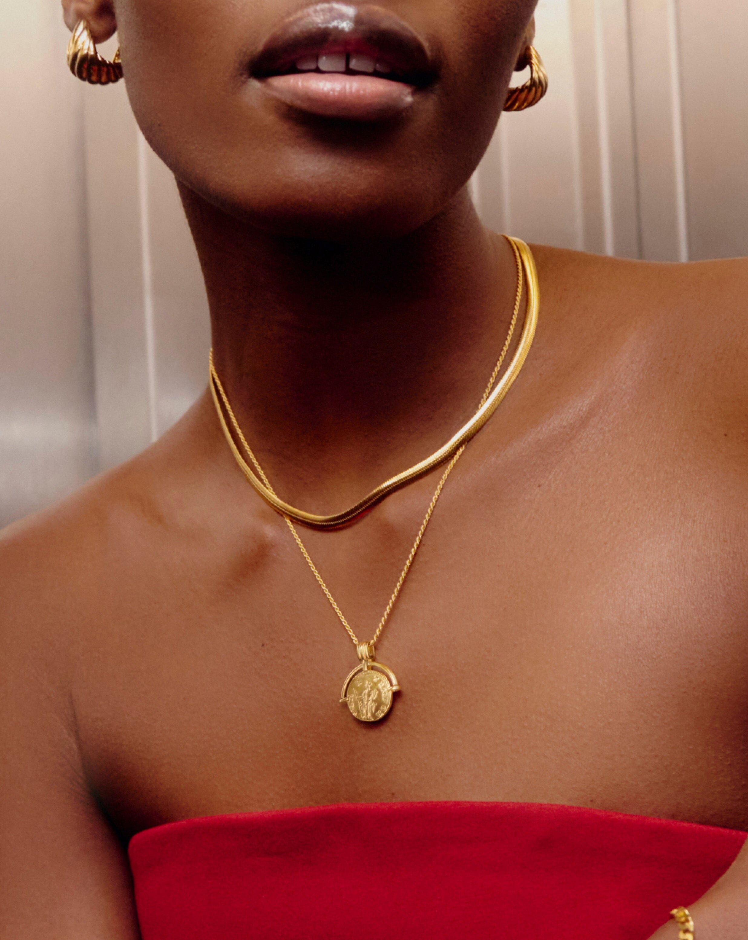 Lucy Williams Medium Engravable Roman Arc Coin Necklace | 18ct Gold Plated