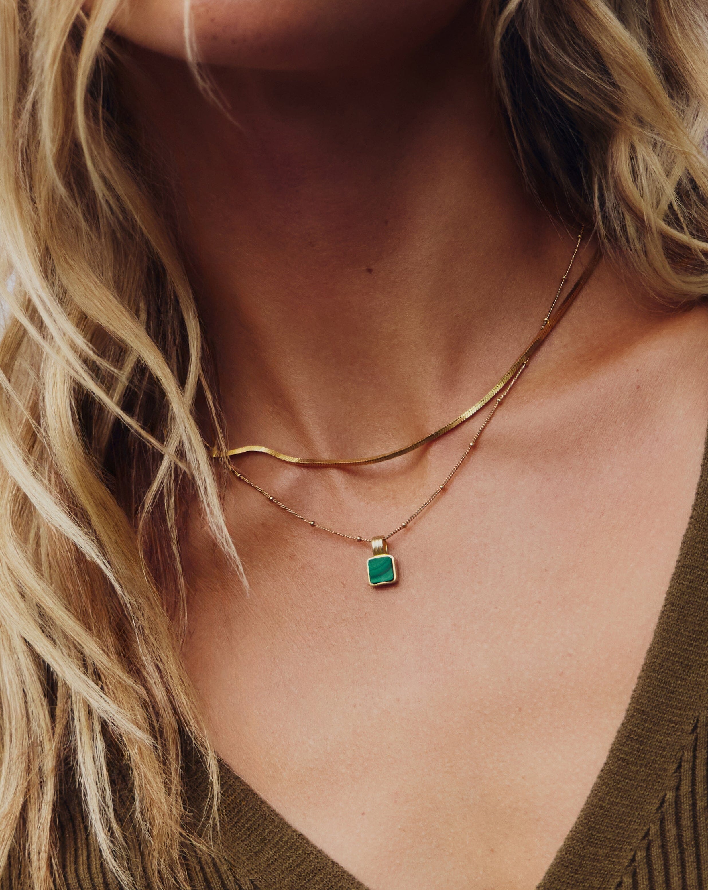 Lucy Williams Square Malachite Necklace | 18ct Gold Vermeil/Malachite