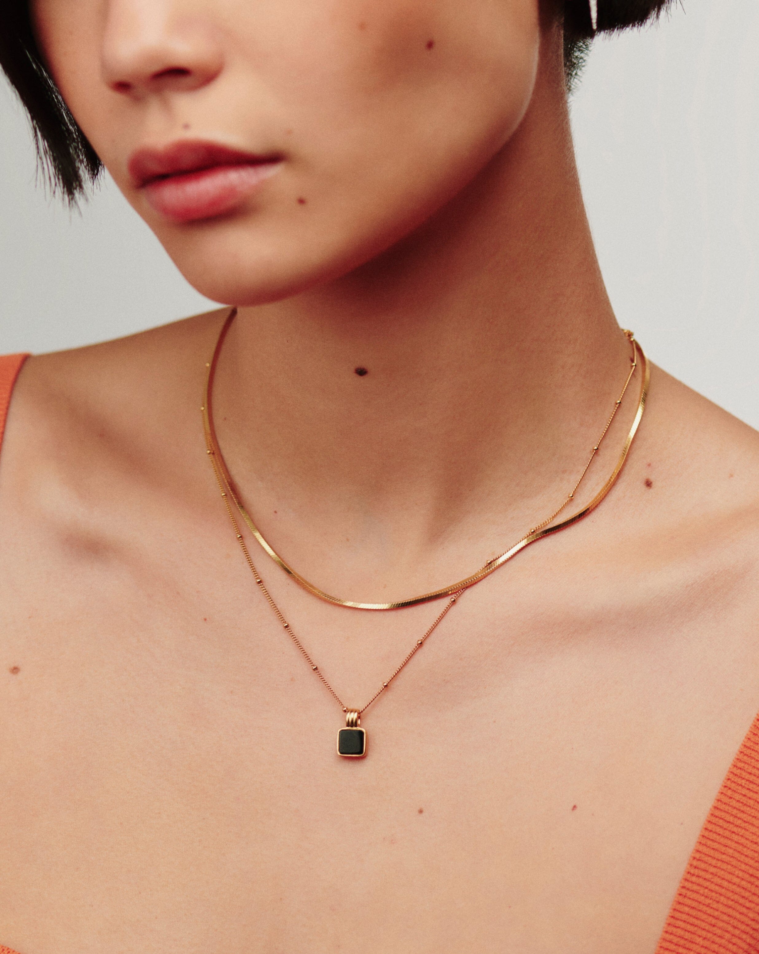 Lucy Williams Square Onyx Necklace | 18ct Gold Vermeil/Black Onyx