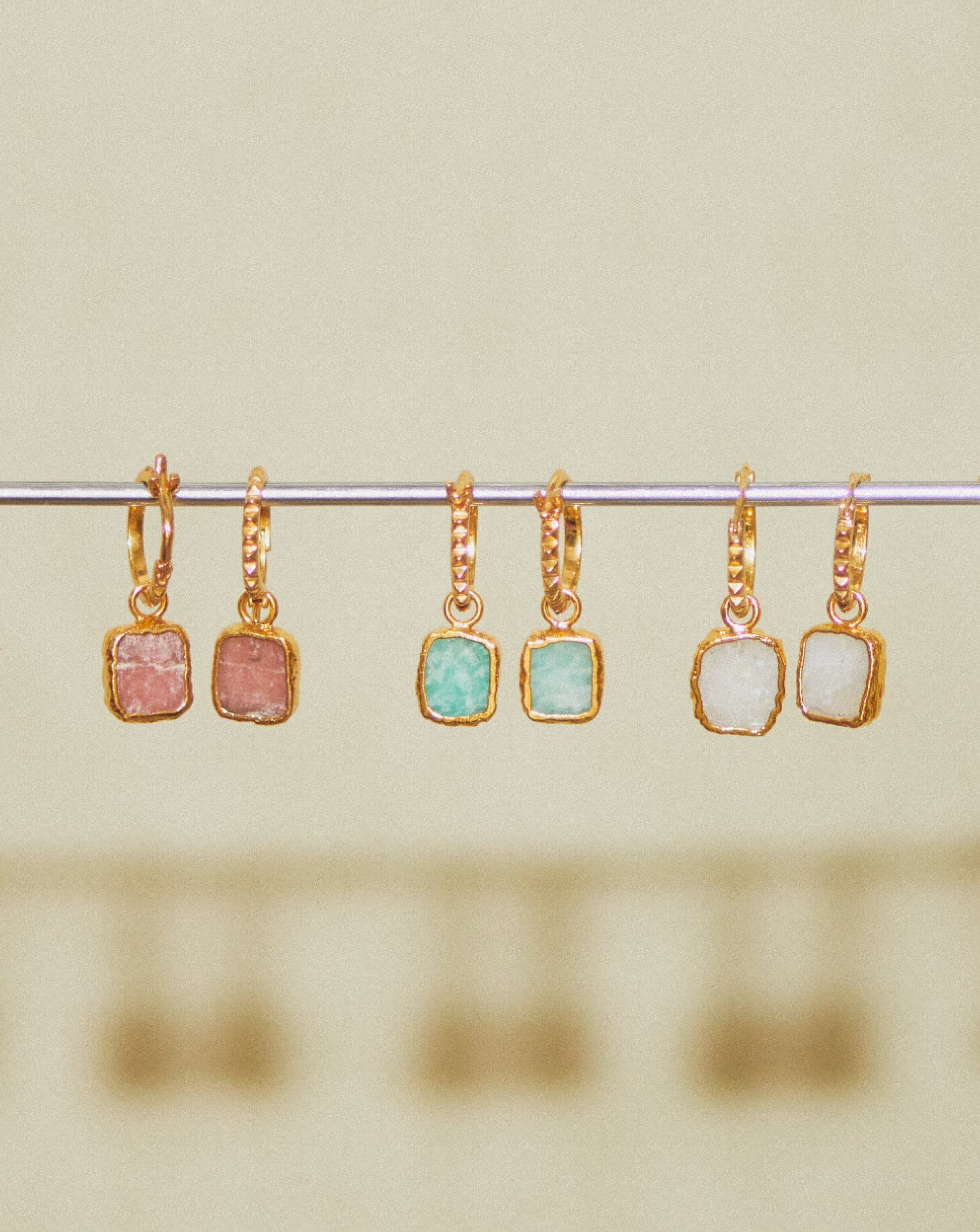 Mini Pyramid Charm Hoop Earrings | 18ct Gold Vermeil/Amazonite
