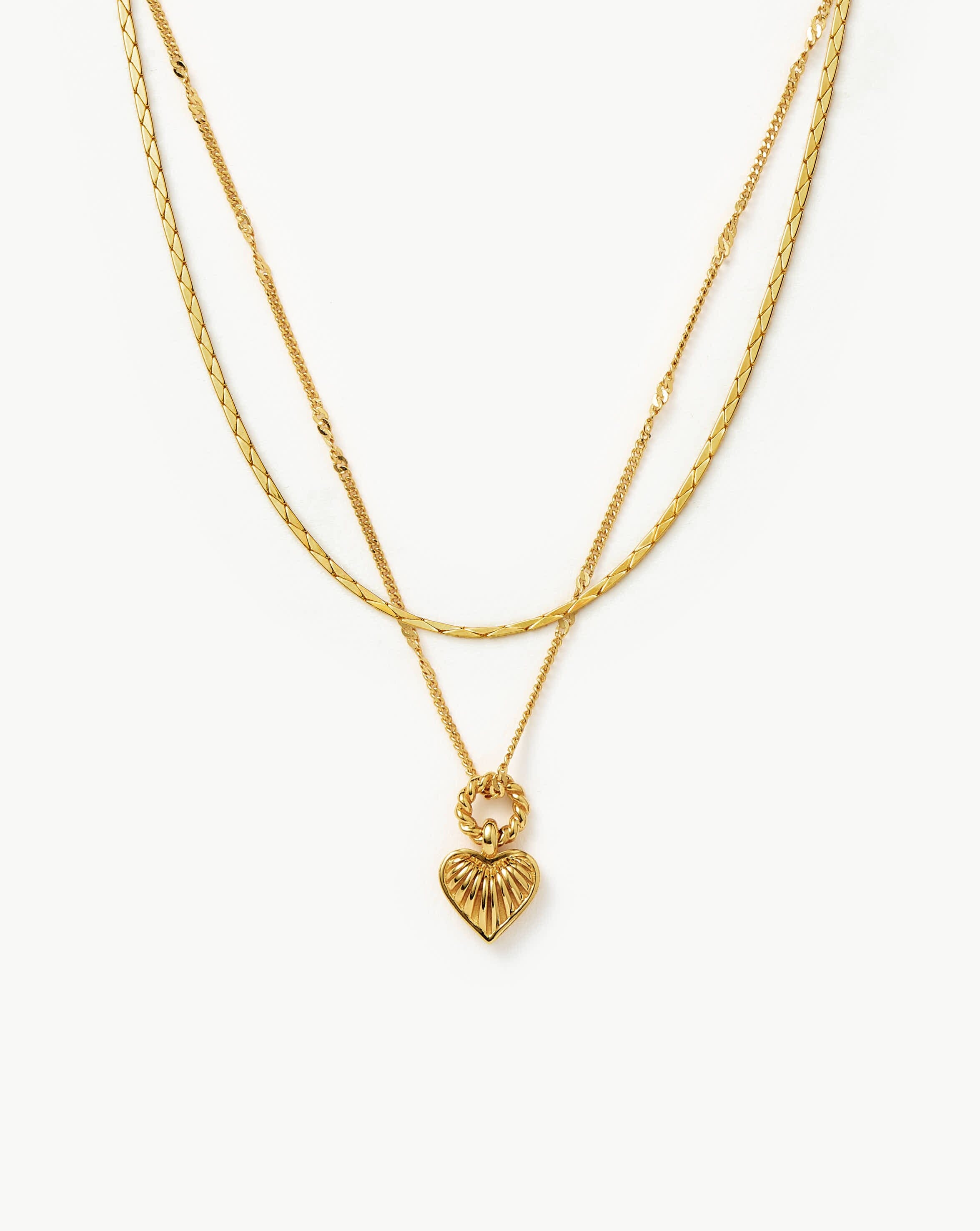 Mini Ridge Heart Chain Necklace Set | 18ct Gold Plated