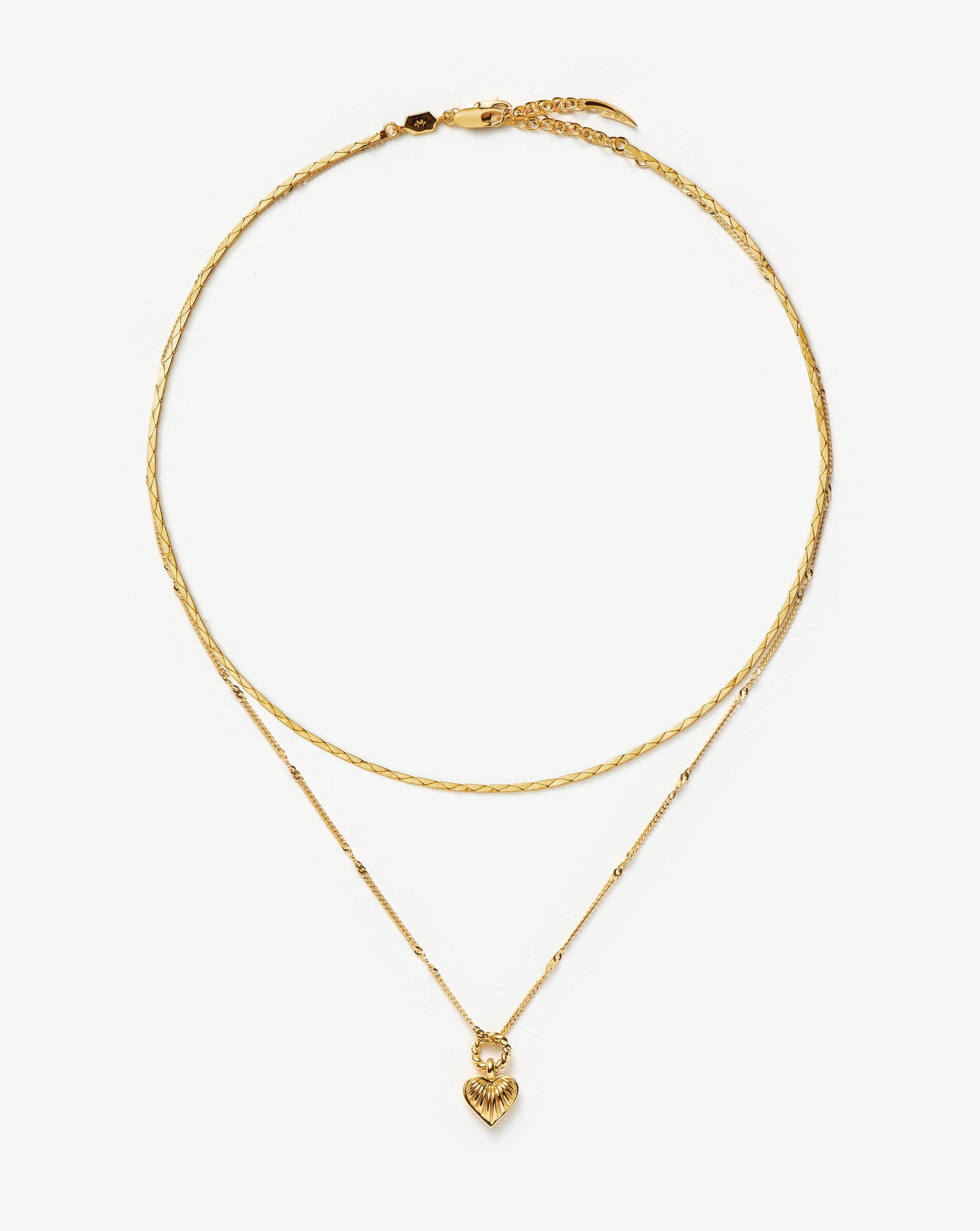 Mini Ridge Heart Chain Necklace Set | 18ct Gold Plated