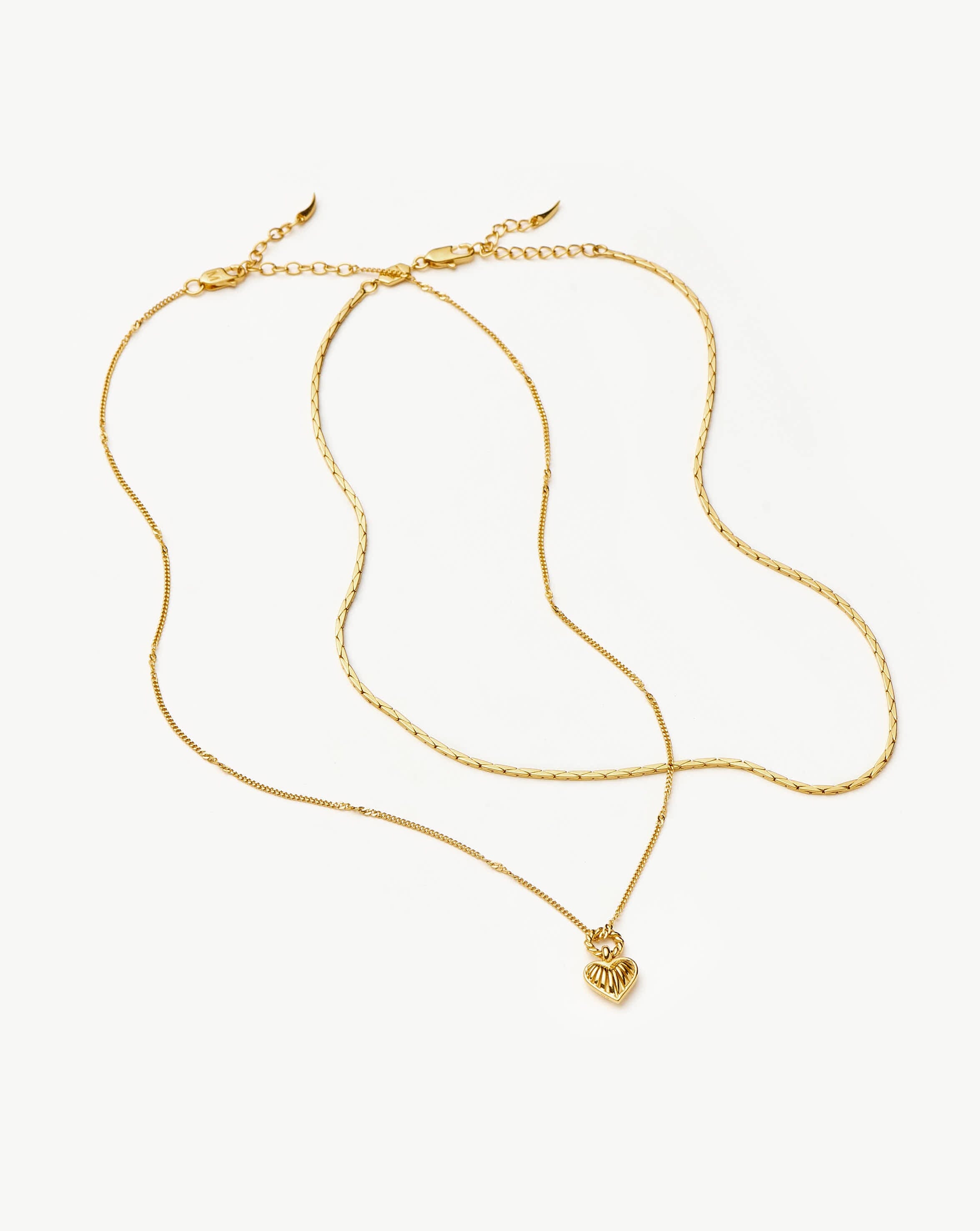 Mini Ridge Heart Chain Necklace Set | 18ct Gold Plated