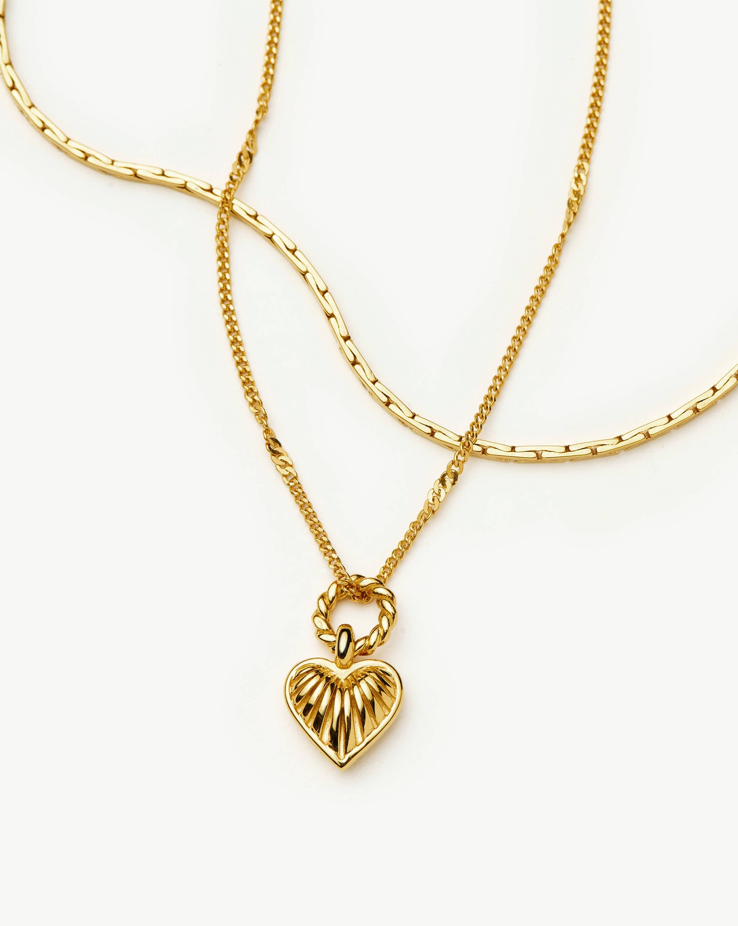 Mini Ridge Heart Chain Necklace Set | 18ct Gold Plated