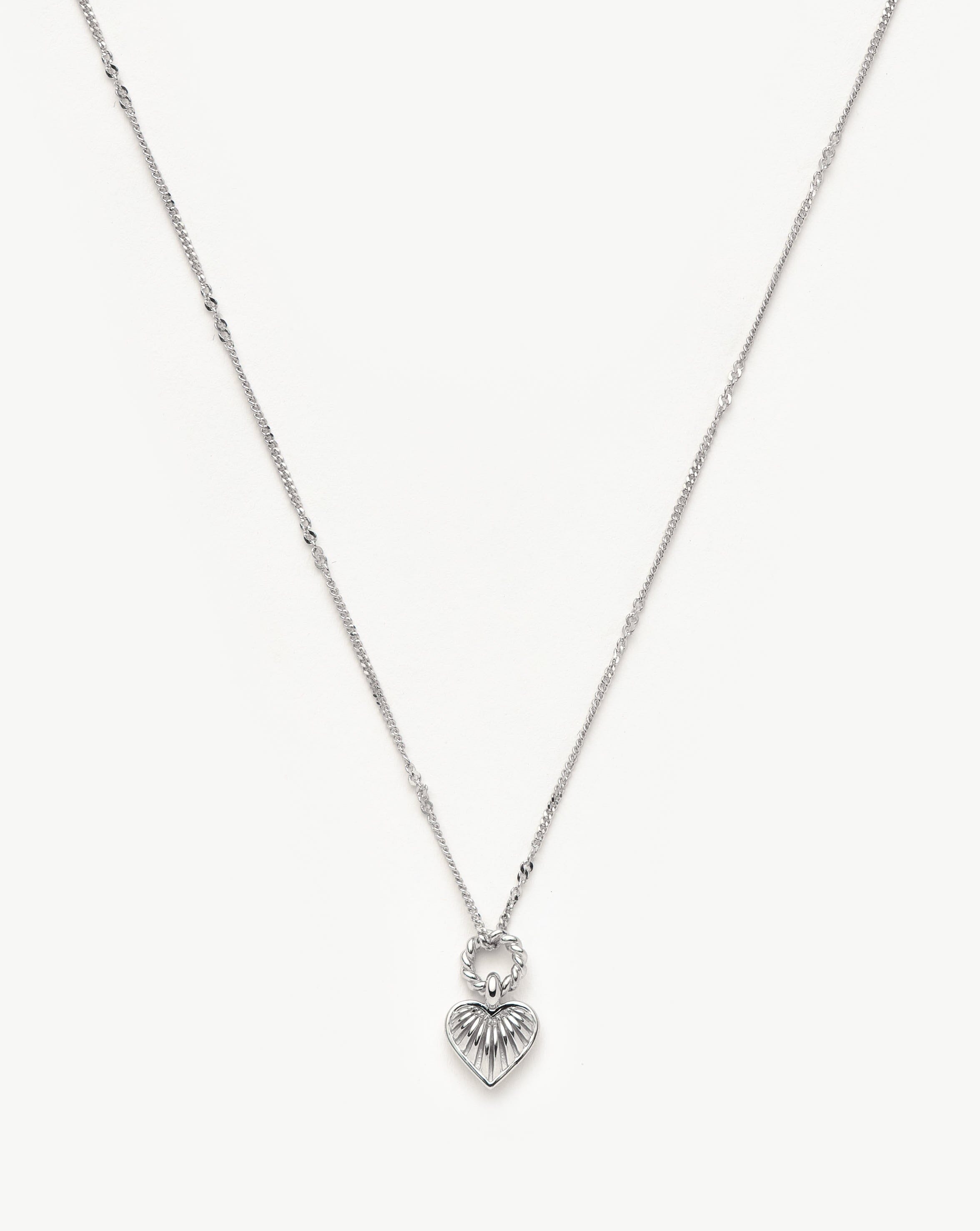 Mini Ridge Heart Charm Pendant Necklace | Sterling Silver