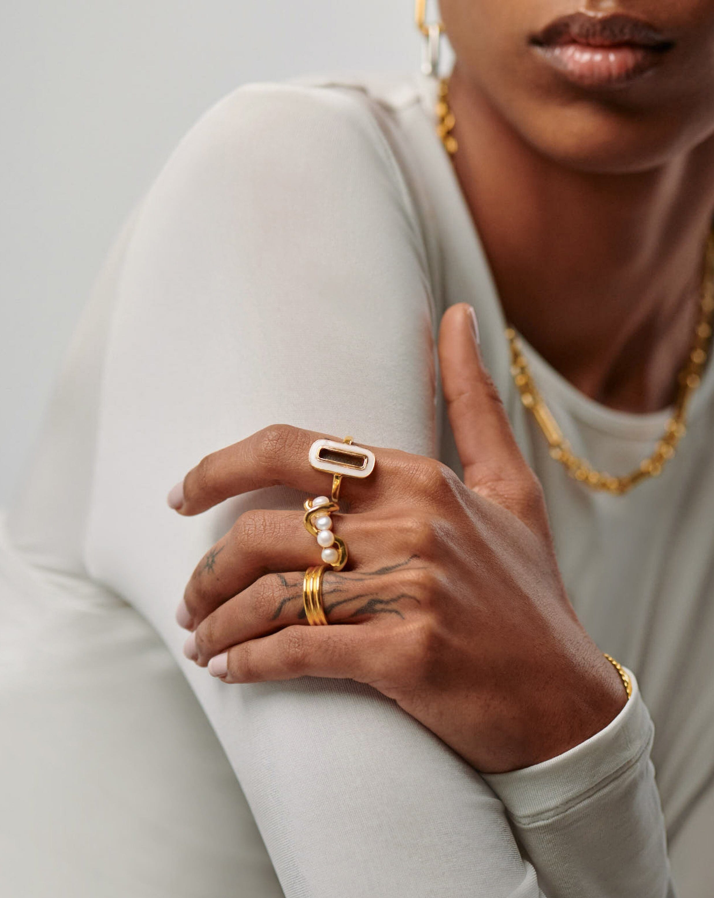Molten Pearl Twisted Stacking Ring | 18ct Gold Vermeil/Pearl