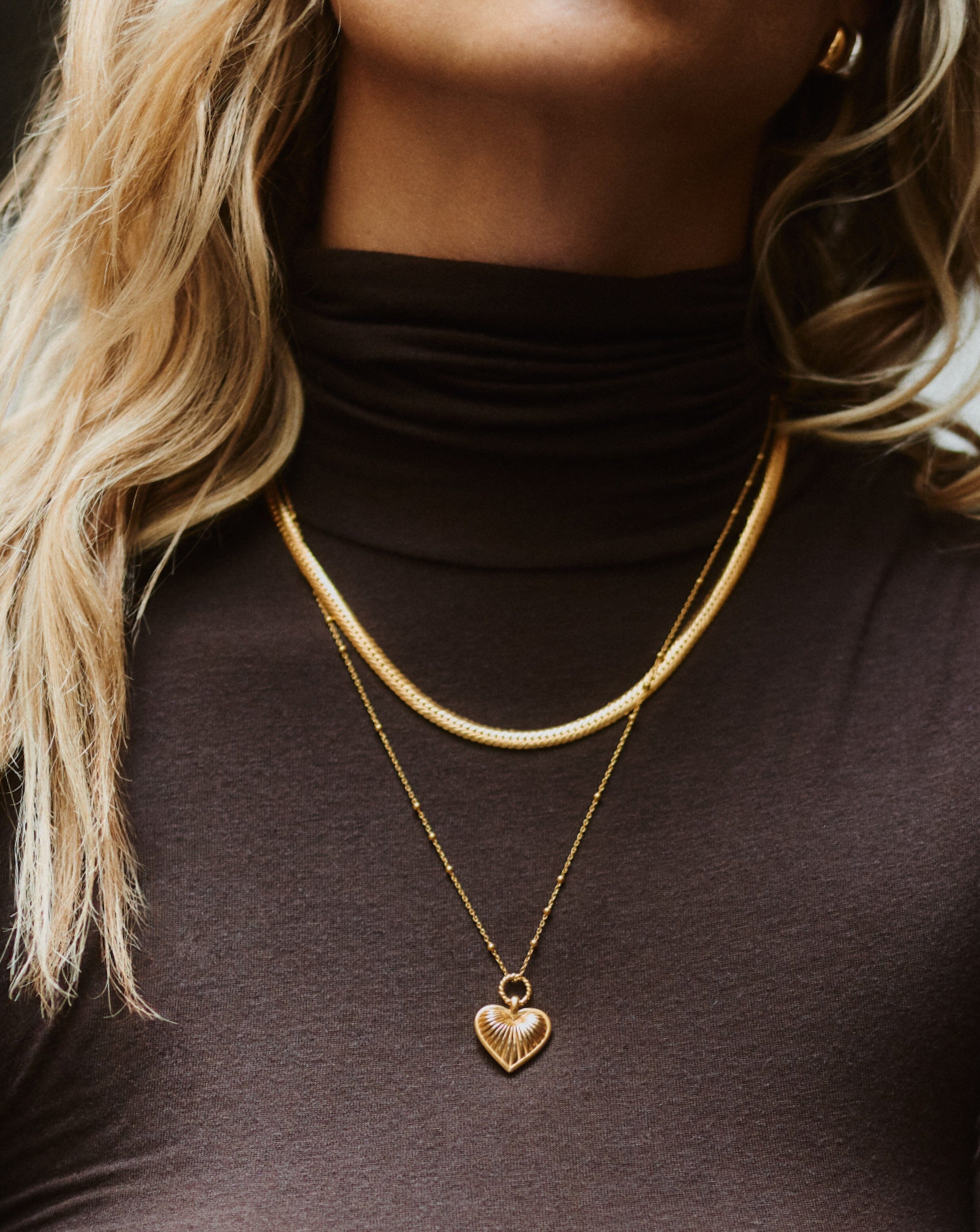 Ridge Heart Charm Pendant Necklace | 18ct Gold Plated