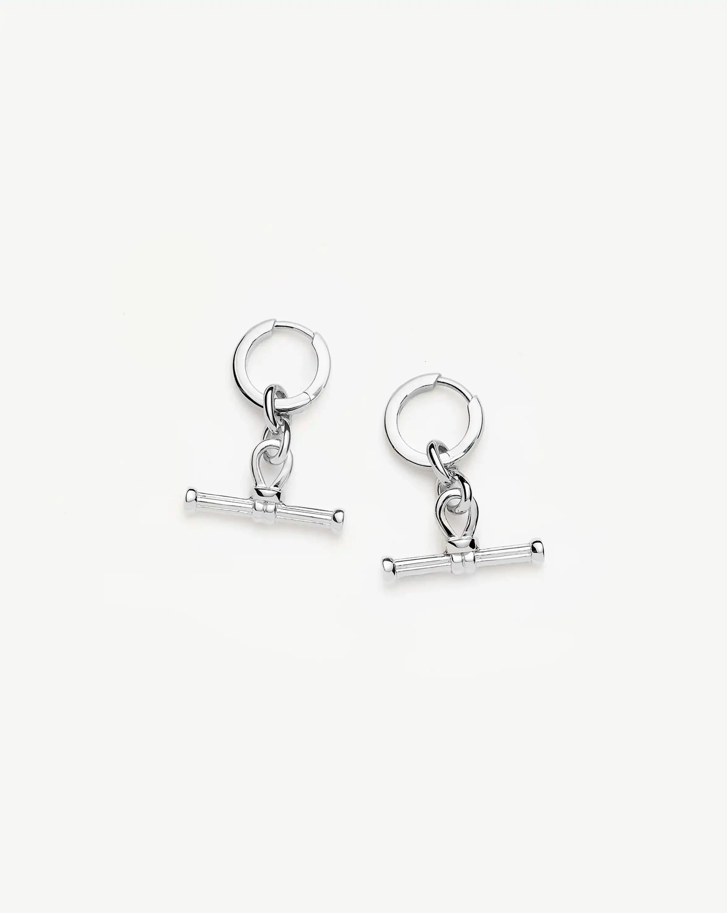 Ridge T-Bar Drop Huggies | Silver Plated