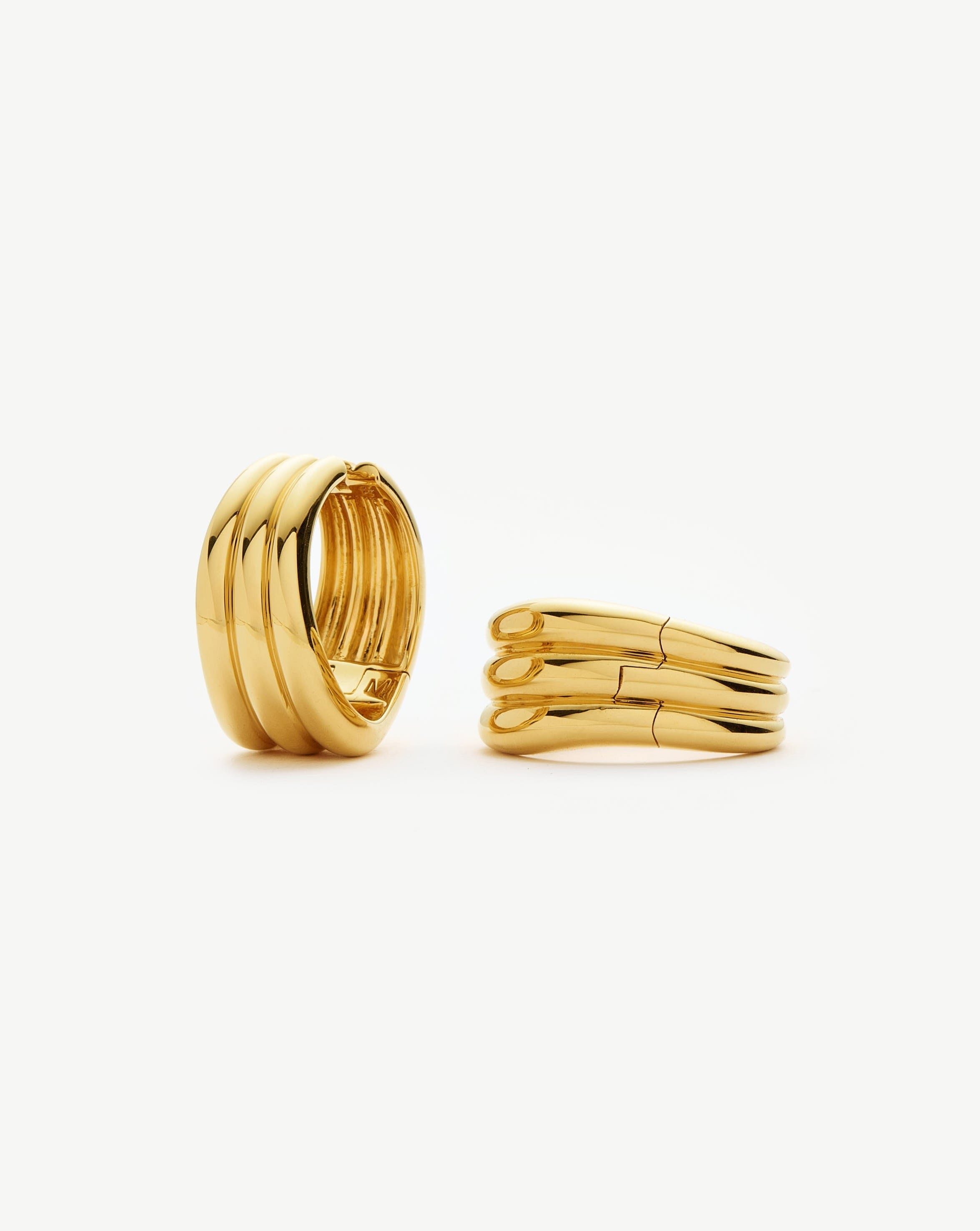Savi Triple Ridge Medium Hoop Earrings | 18ct Gold Plated