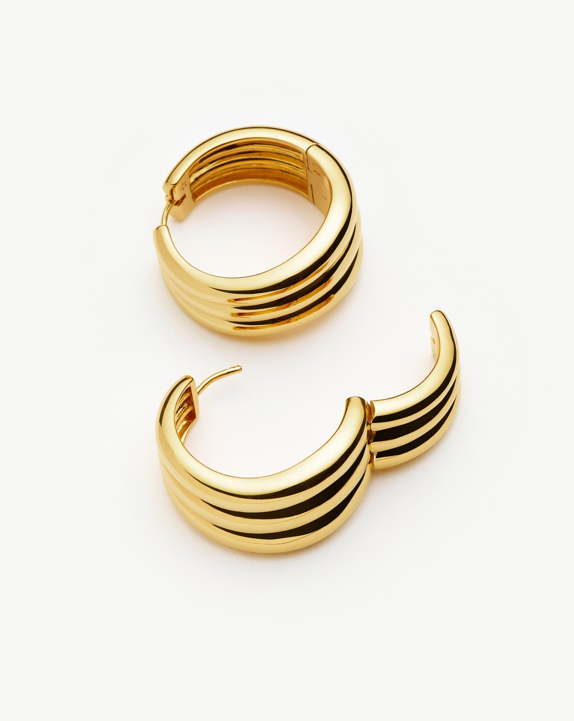 Savi Triple Ridge Medium Hoop Earrings | 18ct Gold Plated